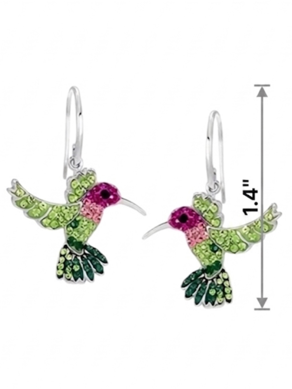 Silver Pink & Green Crystal Hummingbird Earrings Fairycore Whimsigoth
C3 - Picture 4 of 6